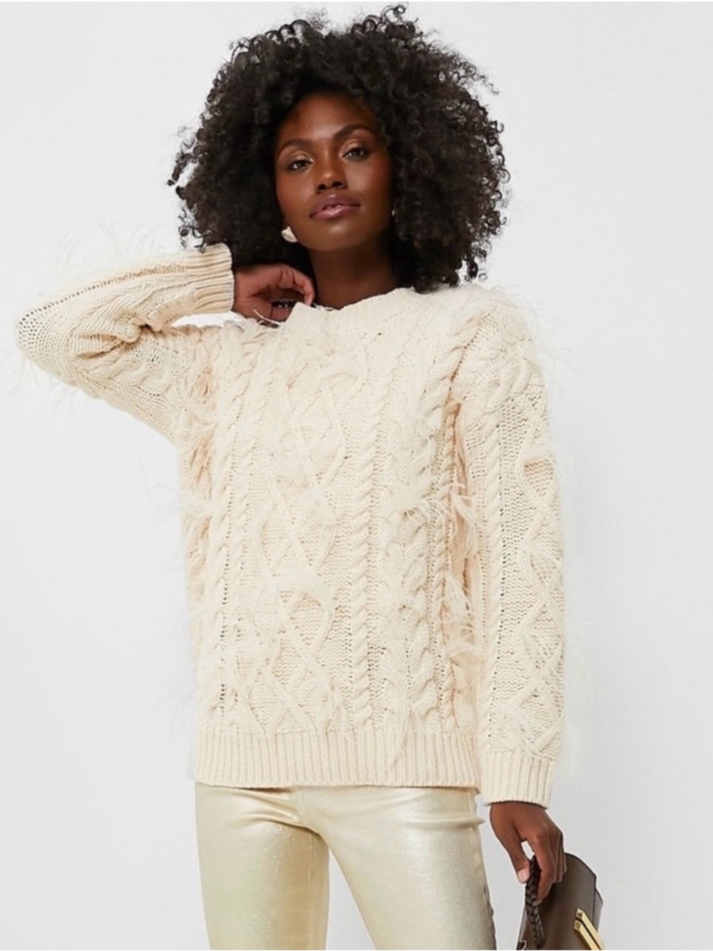 Tuckernuck NEW Hyacinth House Talulah Cream Cable Knit Feather Sweater, Size XS